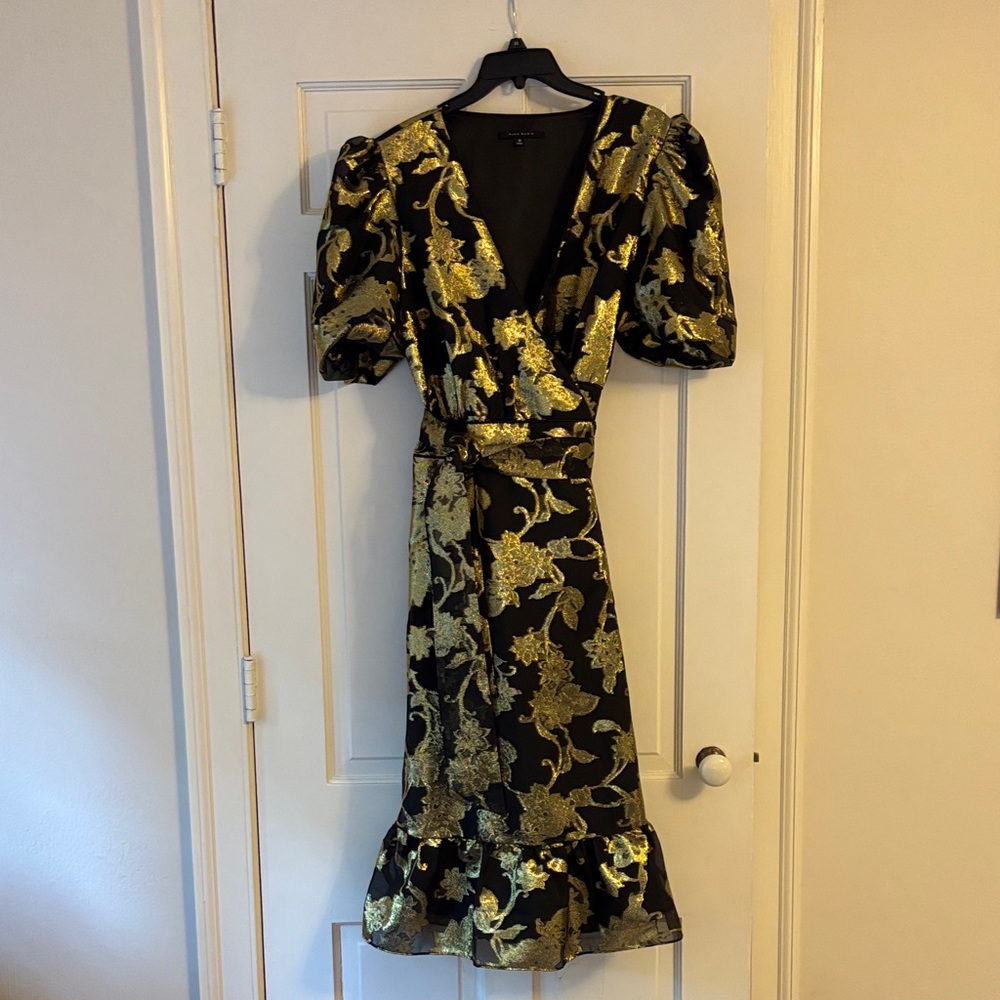 Alex Marie Black and Gold Floral Midi Dress
